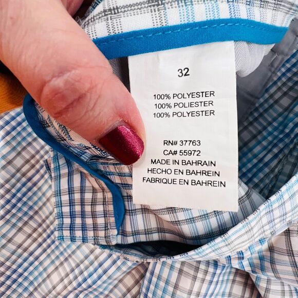 PGA‎ Tour Men's White Blue Plaid Flat Front Bermuda Golf Short Size 32 High Rise - Picture 3 of 7